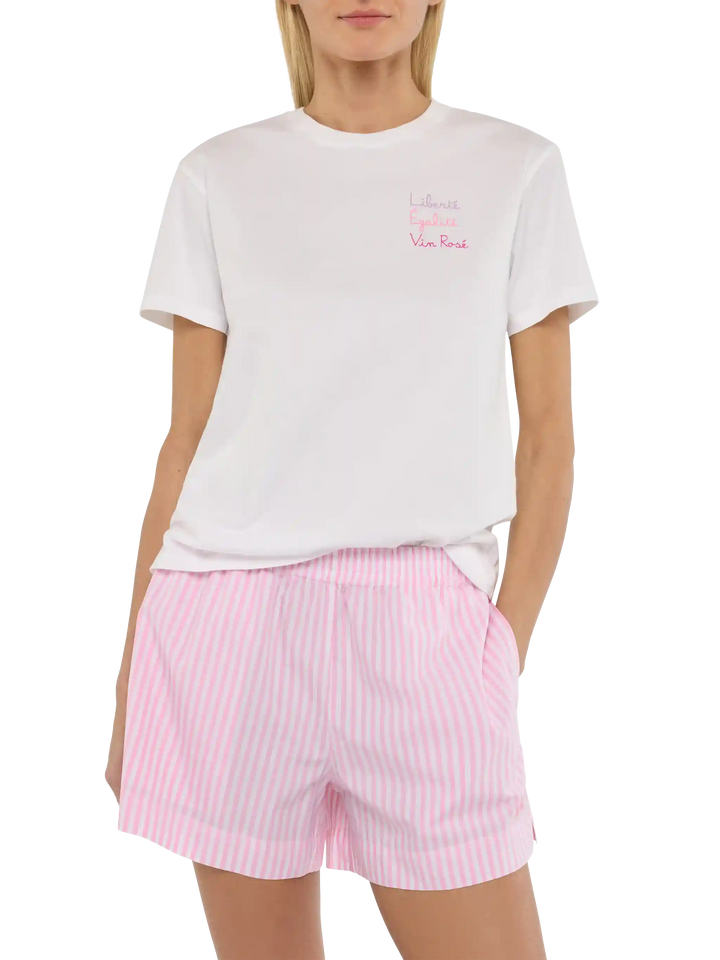 Emilie cotton t-shirt with Libertè, Egalitè, Vin Rosè embroidery