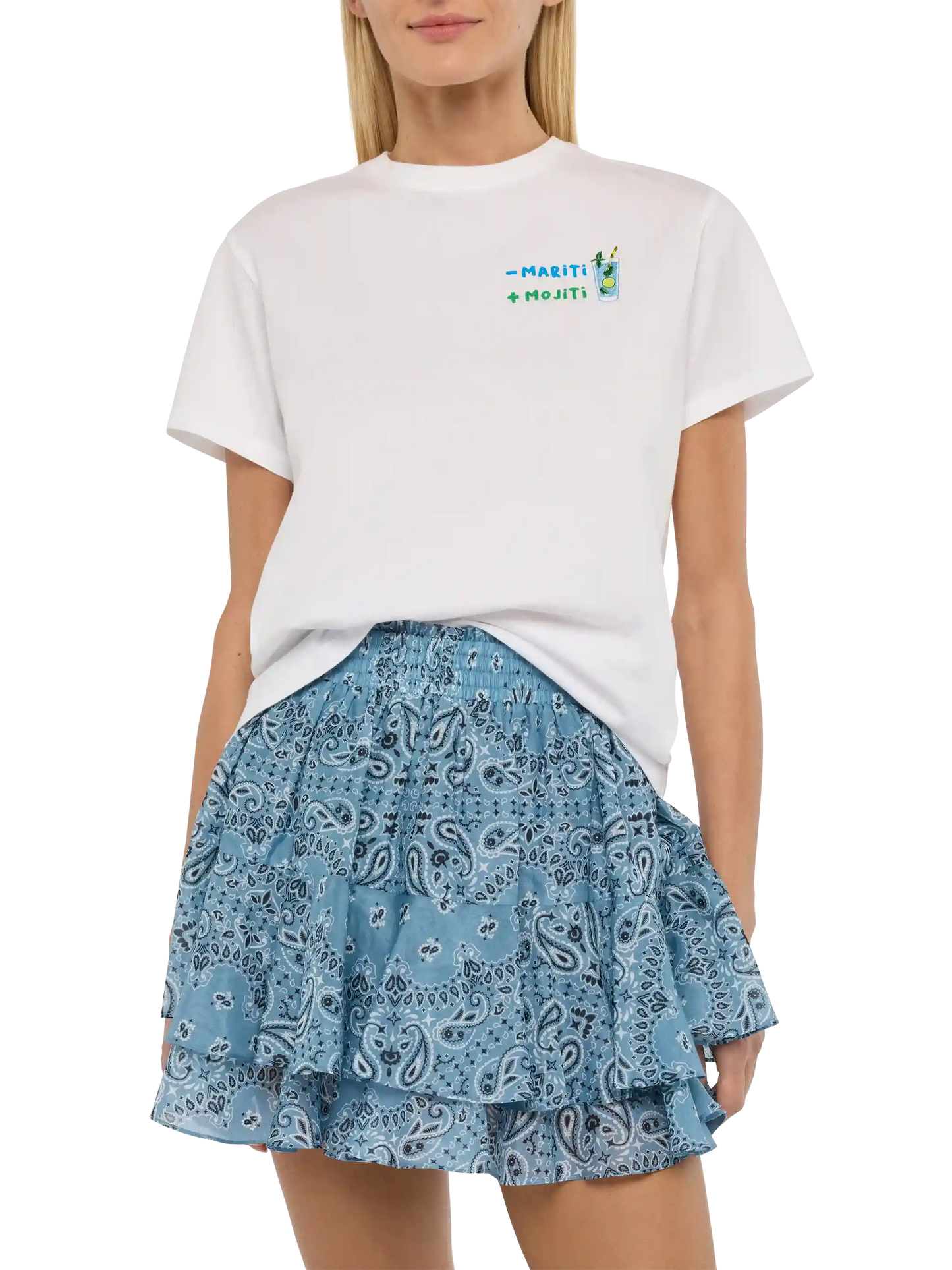 Baumwoll-T-Shirt Emilie mit Stickerei „Mariti + Mojiti“