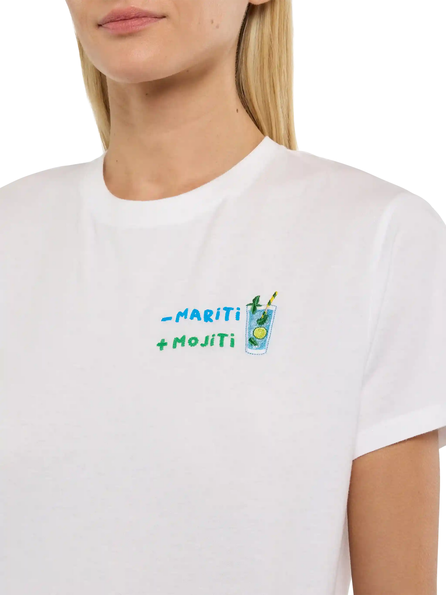 Baumwoll-T-Shirt Emilie mit Stickerei „Mariti + Mojiti“
