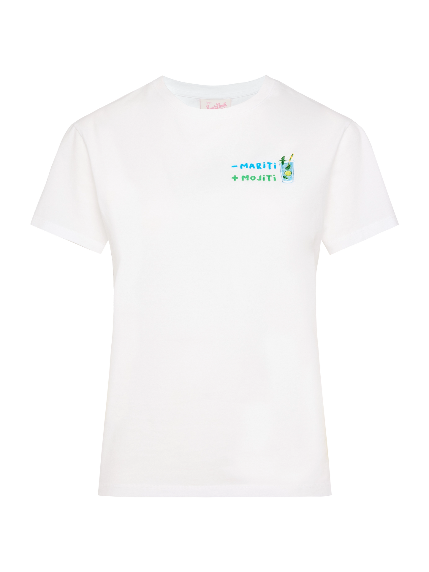 Baumwoll-T-Shirt Emilie mit Stickerei „Mariti + Mojiti“