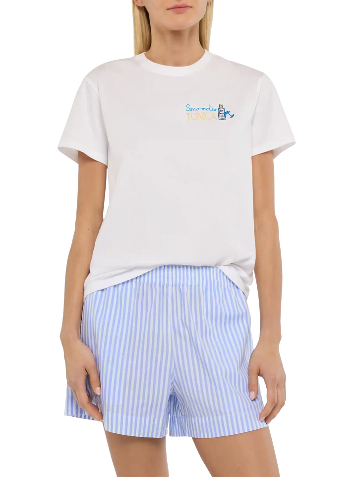 Emilie cotton t-shirt with Sono molto tonica embroidery