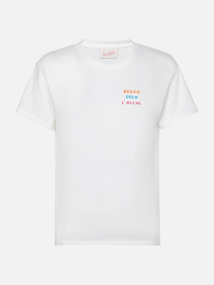 Emilie t-shirt in cotone con ricamo Reggo solo alcool