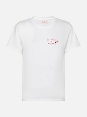Emilie t-shirt in cotone con ricamo Il week-end è di-vino
