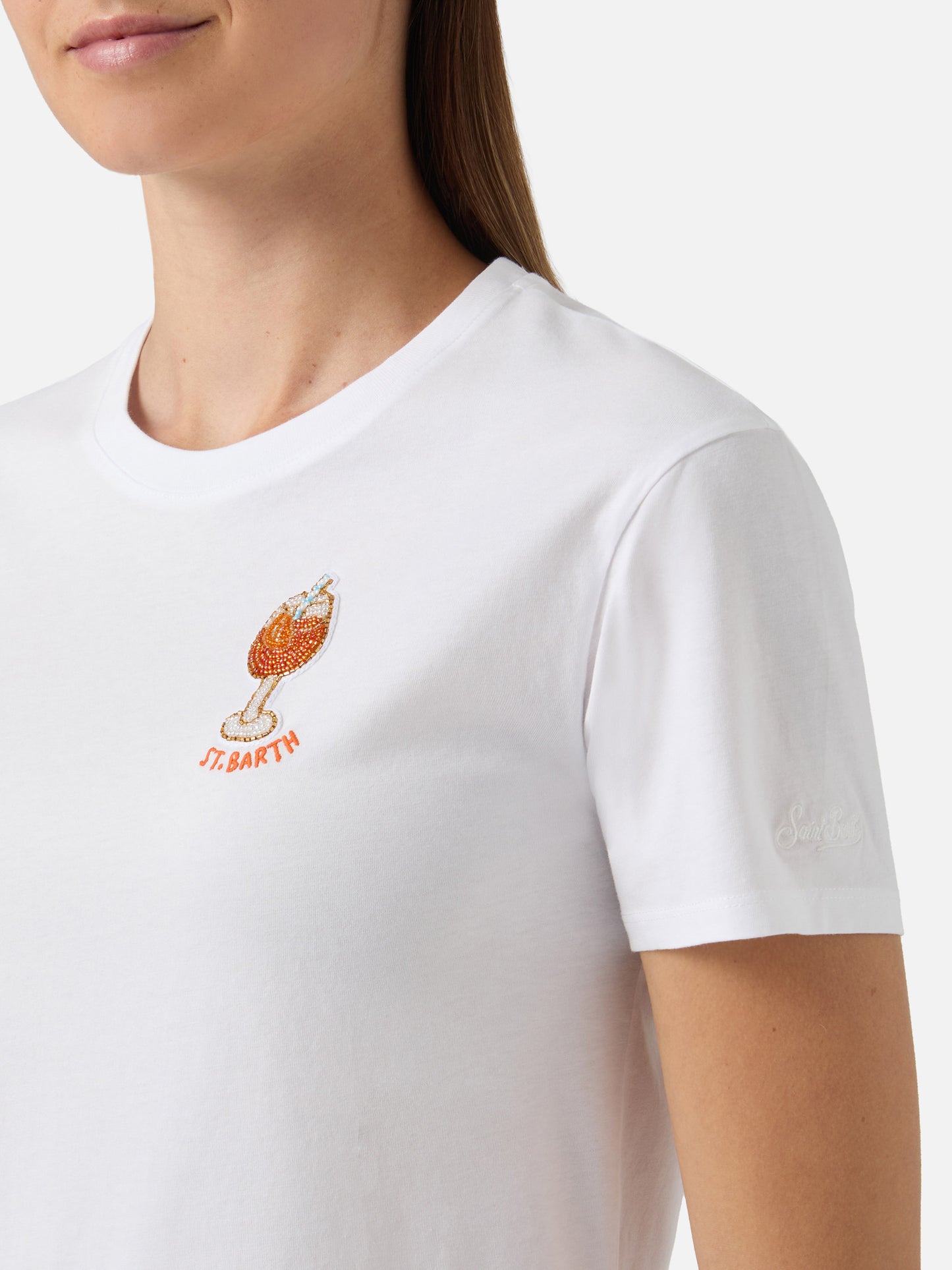 White Emilie T-shirt with cocktail bead embroidery