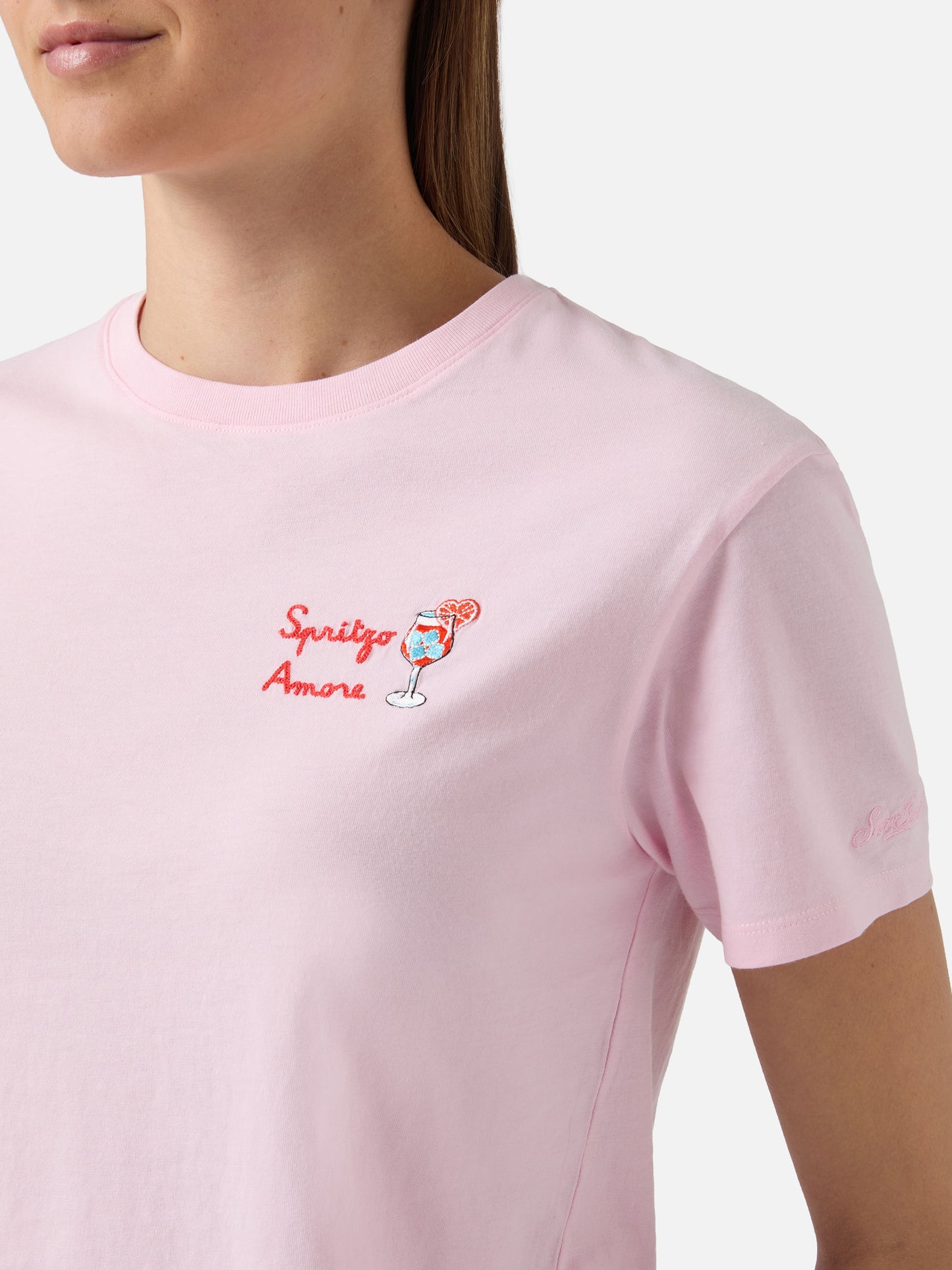 Pink Emilie T-shirt with Spritzo d’Amore embroidery
