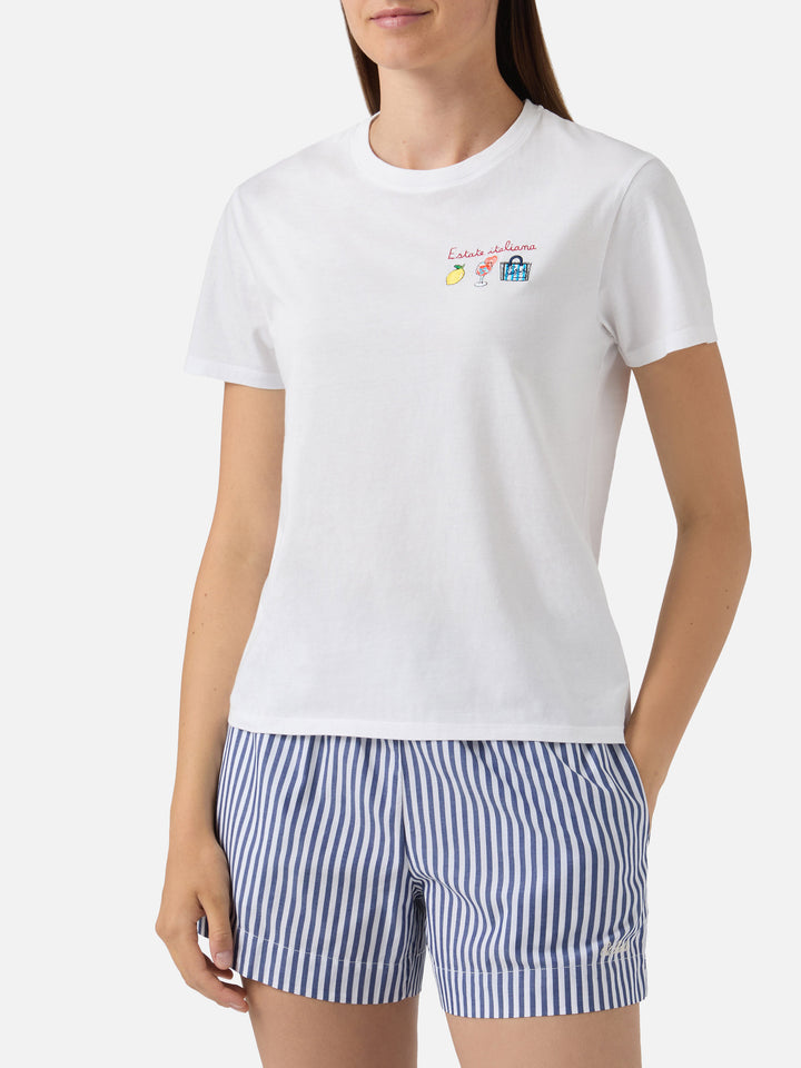 T-shirt Emilie bianca con ricamo Estate Italiana
