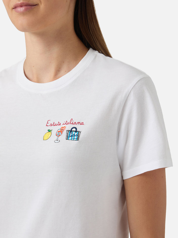 T-shirt Emilie bianca con ricamo Estate Italiana