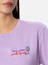 Damen-T-Shirt Emilie aus Baumwolljersey mit Rundhalsausschnitt und „Save water drink Spritz“-Stickerei