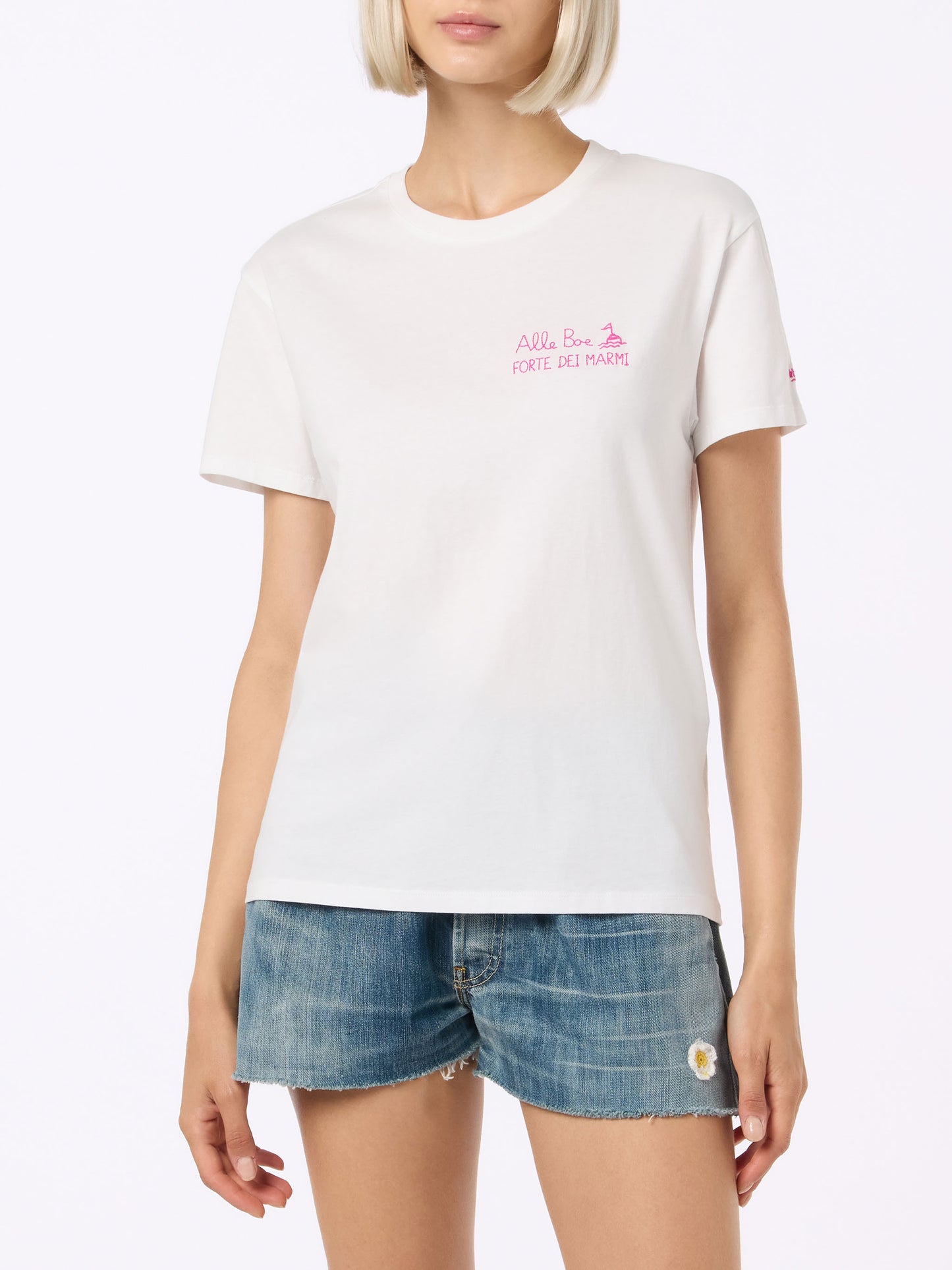 Woman cotton jersey crewneck t-shirt Emilie with Amo Forte print | ALLE BOE SPECIAL EDITION - MC2 Saint Barth