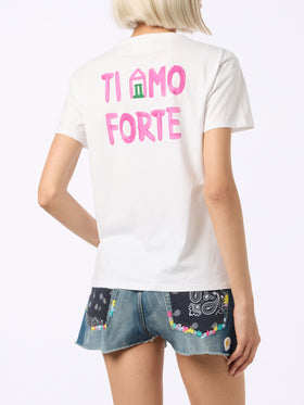 Woman cotton jersey crewneck t-shirt Emilie with Amo Forte print | ALLE BOE SPECIAL EDITION - MC2 Saint Barth