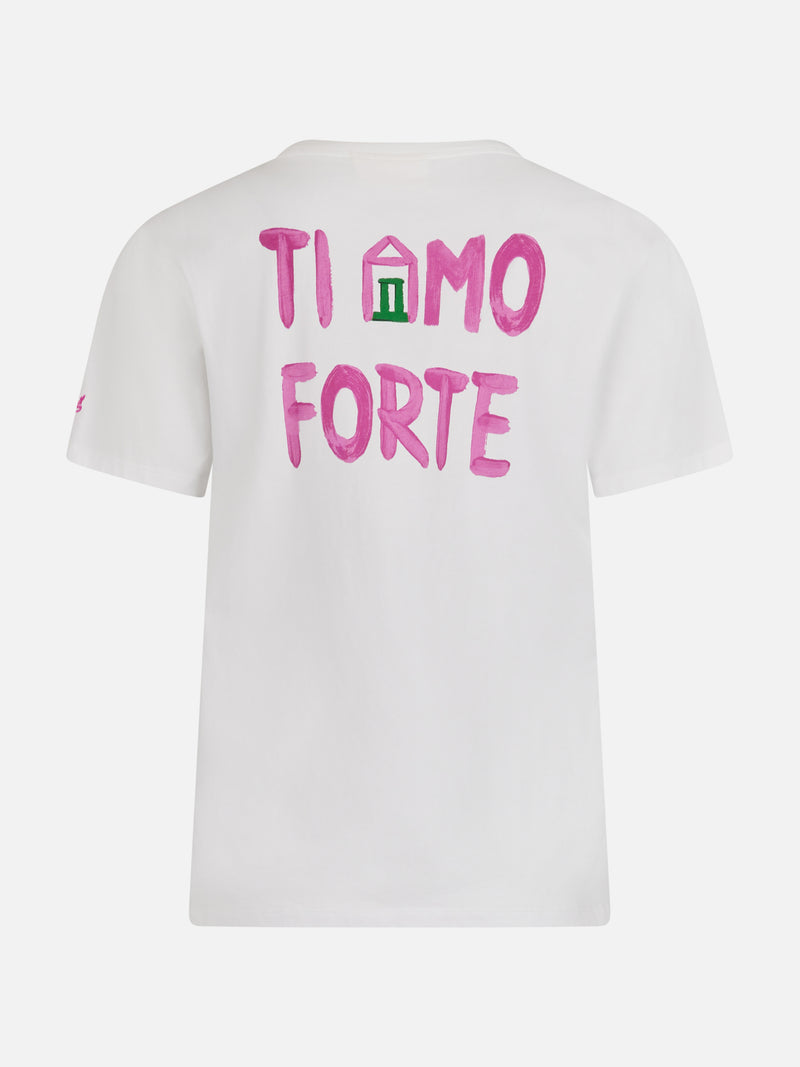 T-shirt girocollo in jersey di cotone da donna Emilie con stampa Amo Forte | ALLE BOE SPECIAL EDITION