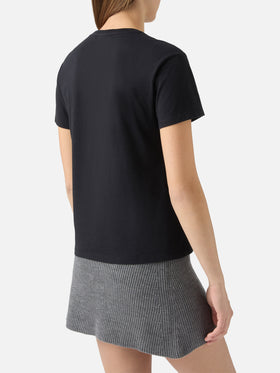 Emilie cotton T-shirt in black with Bollicine Queen rhinestone appliqué