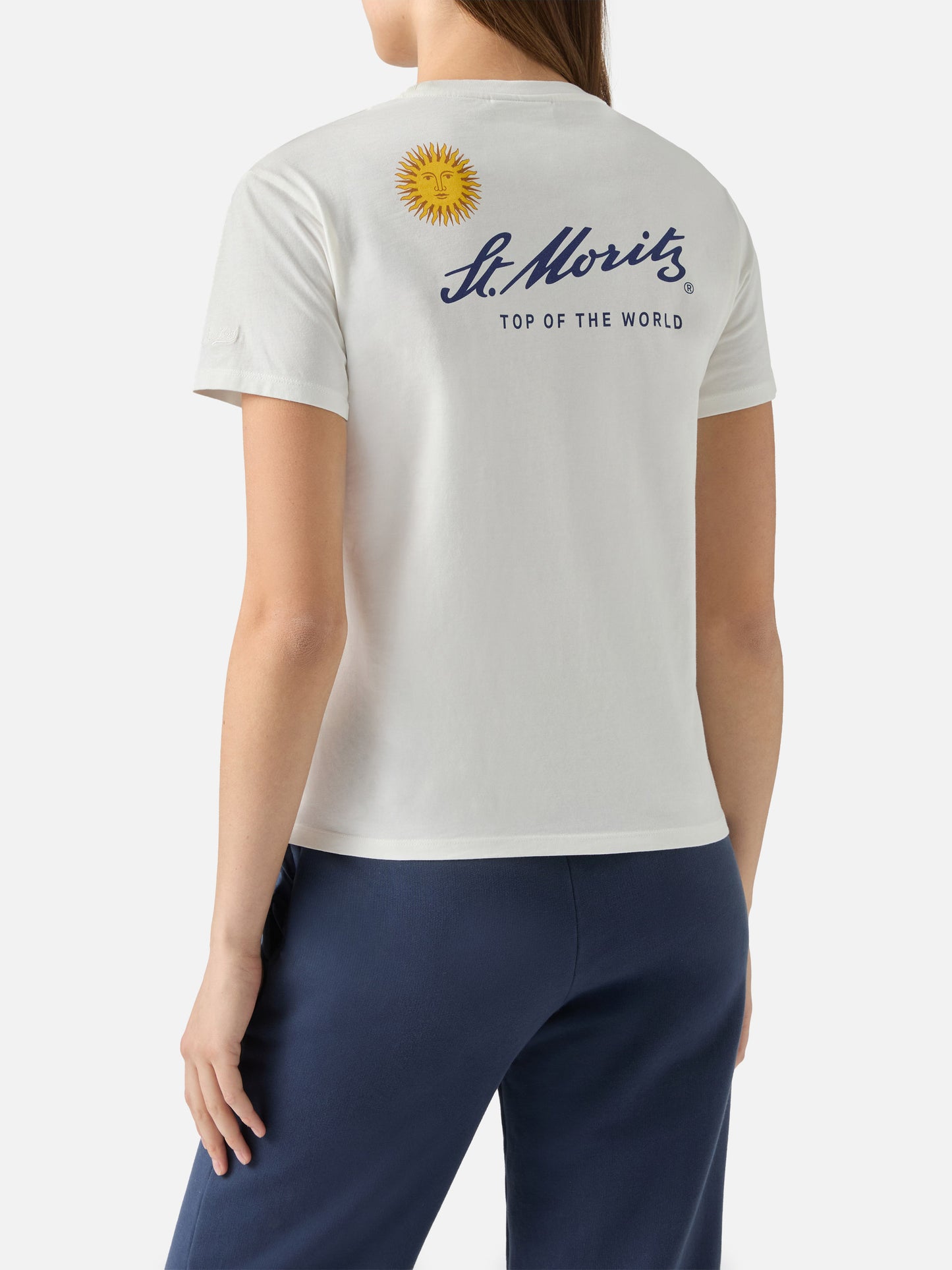 Emilie Baumwoll-T-Shirt in Weiß mit St. Moritz-Print | ST. MORITZ TOP OF THE WORLD SPECIAL EDITION