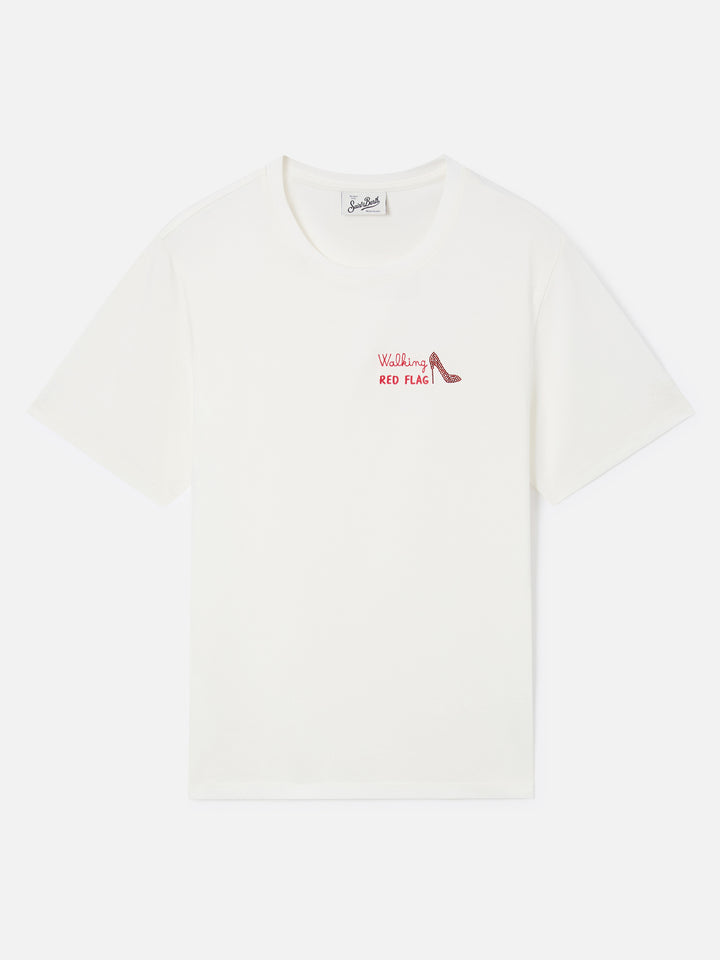 T-shirt Emilie off white con ricamo Walking Red Flag