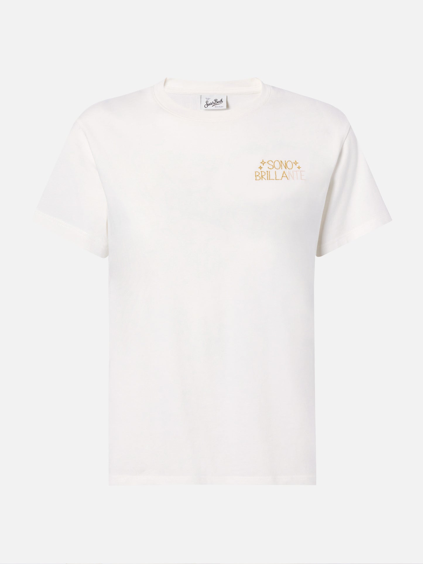 T-shirt Emilie in cotone bianco con ricamo lurex Sono Brillante