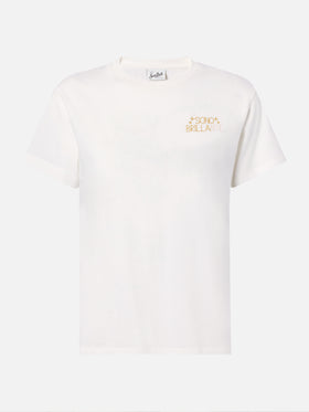 T-shirt Emilie in cotone bianco con ricamo lurex Sono Brillante