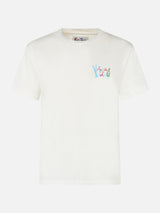 T-shirt bianca da donna Emilie con ricamo arcobaleno Apres Ski