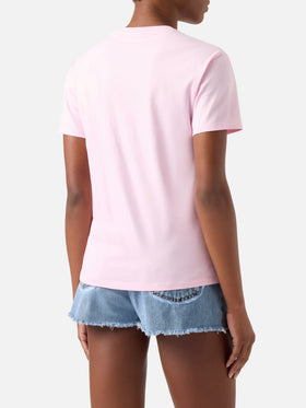 T-shirt Emilie rose avec broderie Non smetterò mai di splendere 