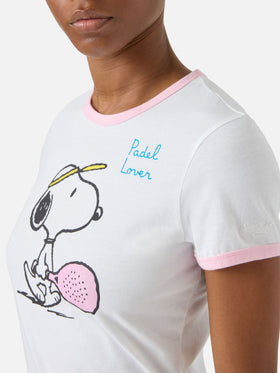 T-shirt White Emilie String avec imprimé Snoopy et broderie Padel Lover | Édition spéciale 