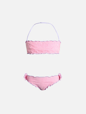 Girl seersucker classic bandeau bikini Emy with gingham print - MC2 Saint Barth
