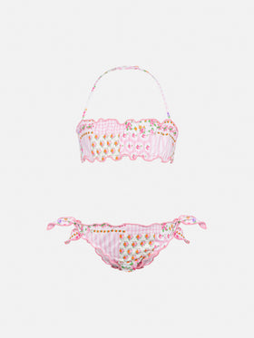 Bikini Emy a fascia classico con stampa patch a fiori