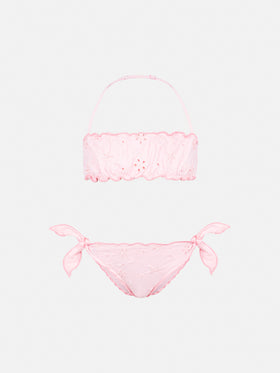 Emy classic bandeau bikini with Sangallo lace embroidery