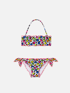 Bikini da bambina a fascia con stampa leopardata