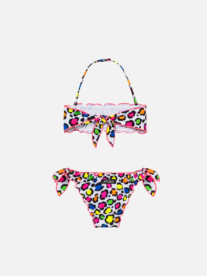 Bikini da bambina a fascia con stampa leopardata