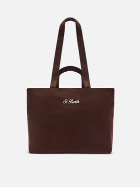 Sac tote Essential en velours côtelé marron avec logo brodé 