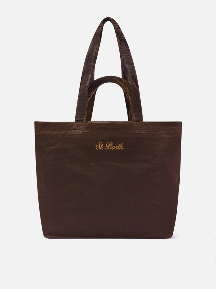 Brown Essential waxed tote bag with logo embroidery