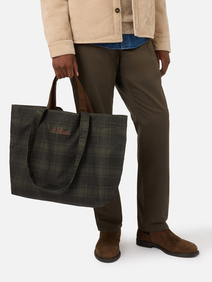 Sac tote essentiel ciré à motif tartan 