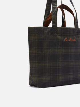 Shopper Essential in tessuto cerato con motivo tartan