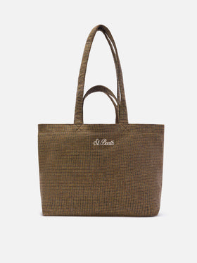 Shopper Essential beige in misto lana con motivo pied de poule