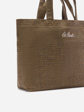 Shopper Essential beige in misto lana con motivo pied de poule
