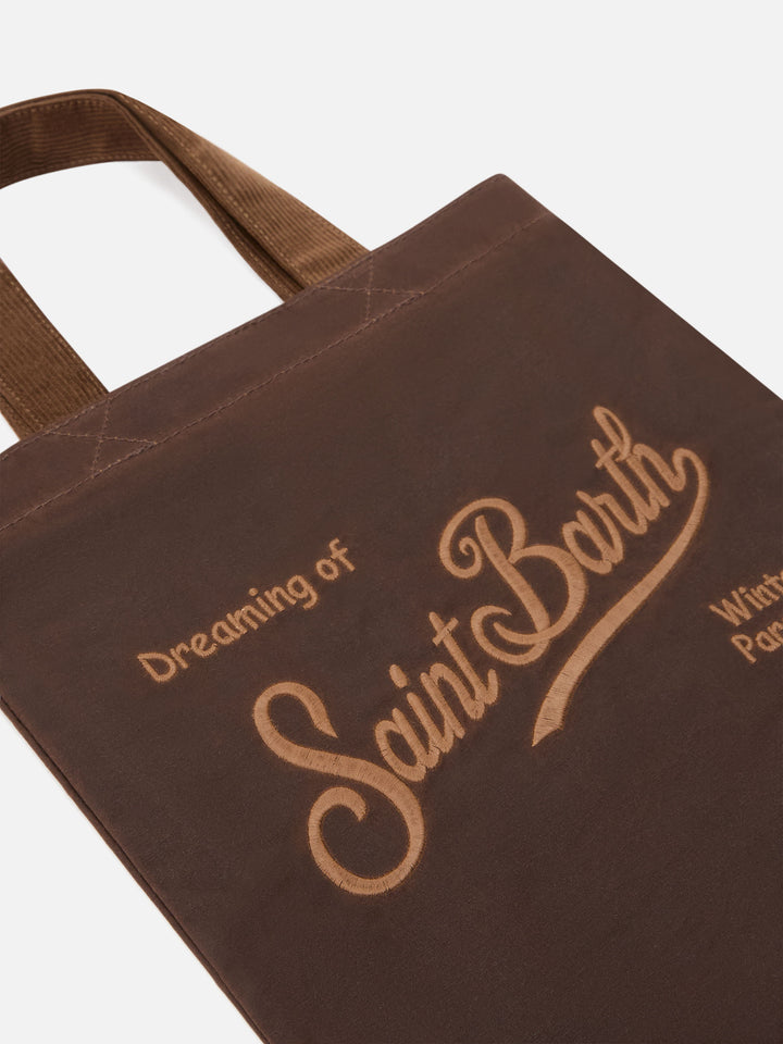 Braune Mini Essential gewachste tote-Tasche mit Logostickerei 