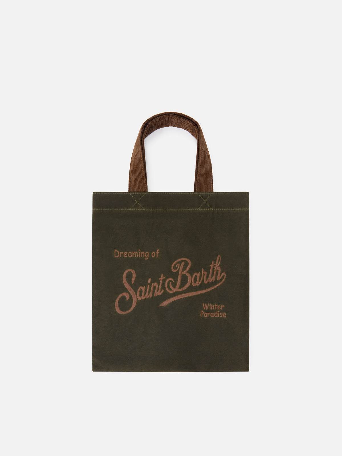 Mini Essential Tasche aus gewachstem Stoff in Military Green mit Logostickerei tote 
