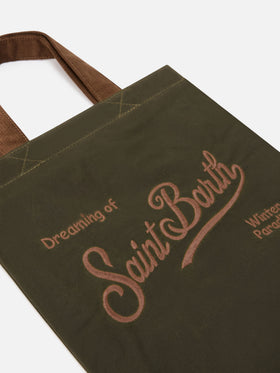 Mini Essential Tasche aus gewachstem Stoff in Military Green mit Logostickerei tote 