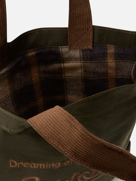 Mini Essential Tasche aus gewachstem Stoff in Military Green mit Logostickerei tote 