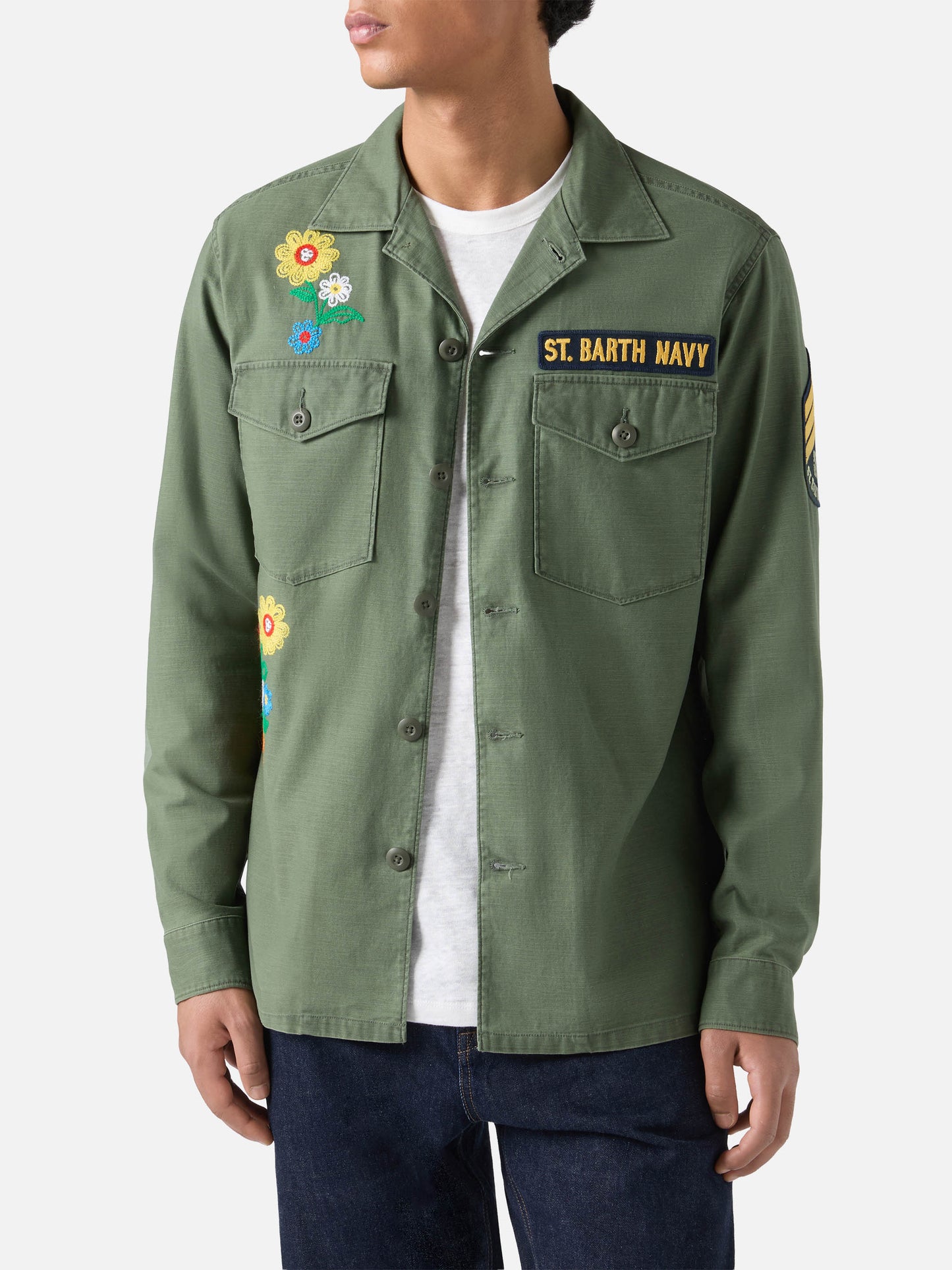 Esteban embroidered overshirt in military green