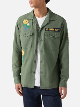 Esteban embroidered overshirt in military green
