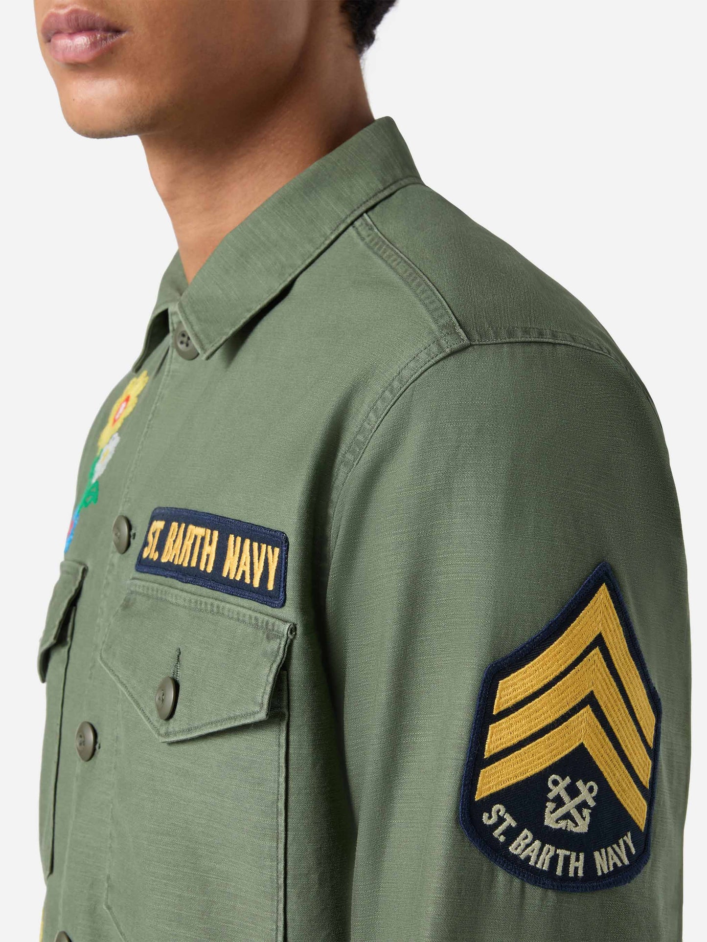 Esteban embroidered overshirt in military green