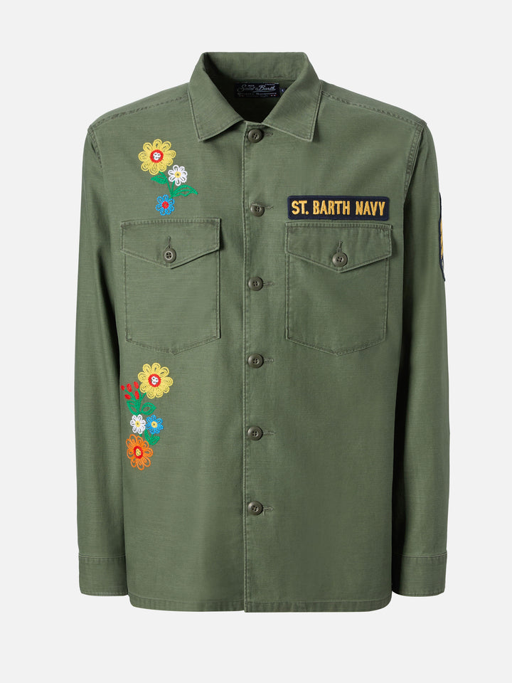 Esteban embroidered overshirt in military green