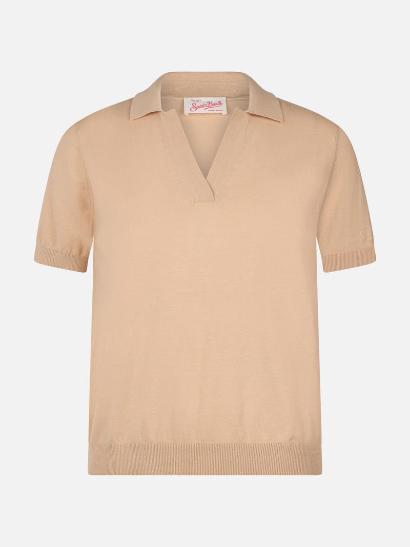 Woman beige cotton knitted polo Evonne