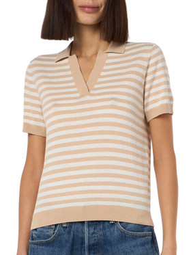 Woman beige striped knitted polo Evonne - MC2 Saint Barth