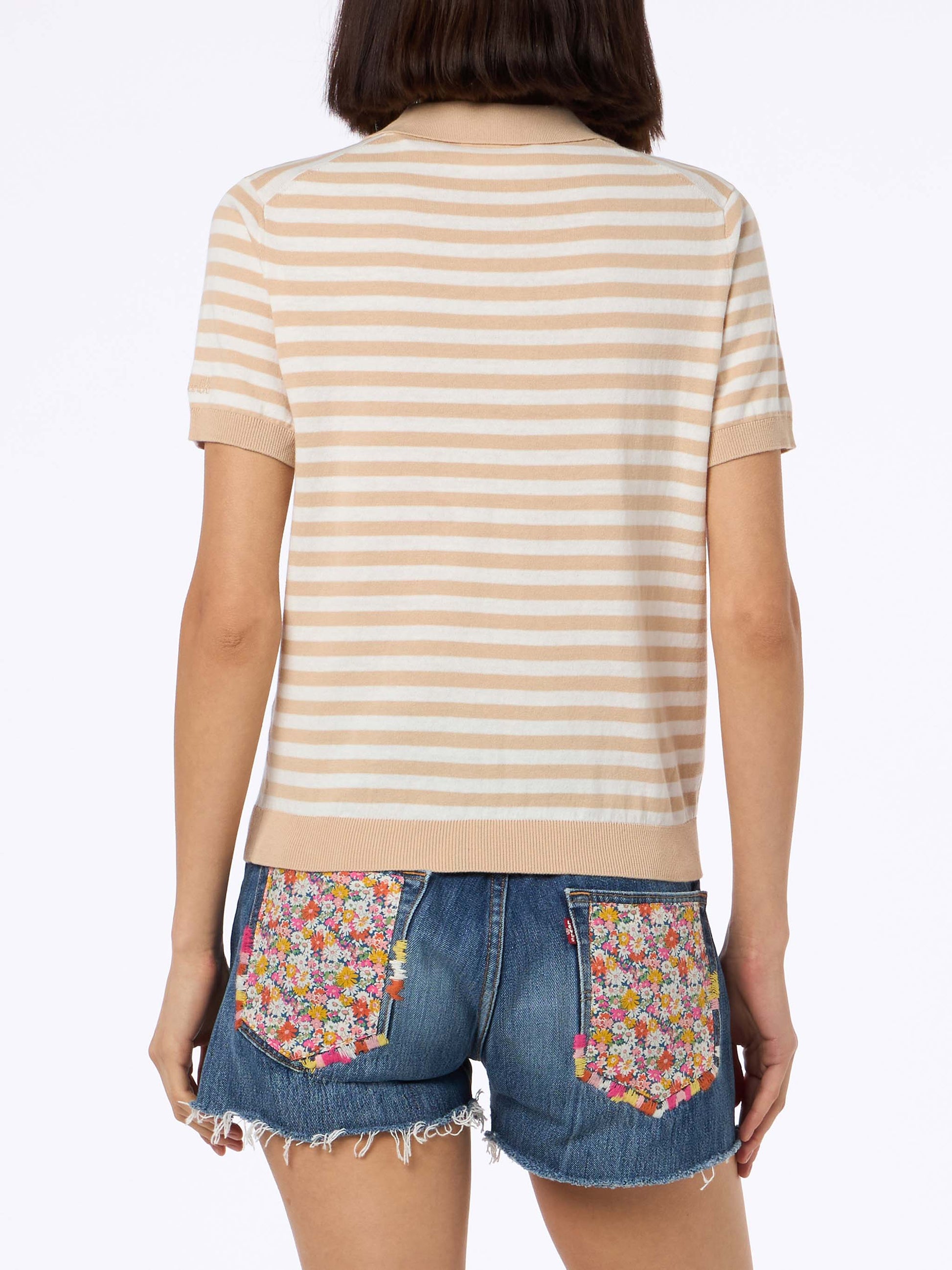 Woman beige striped knitted polo Evonne - MC2 Saint Barth