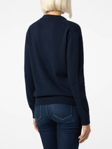 Woman navy blue cashmere blend sweater Eze with polo collar