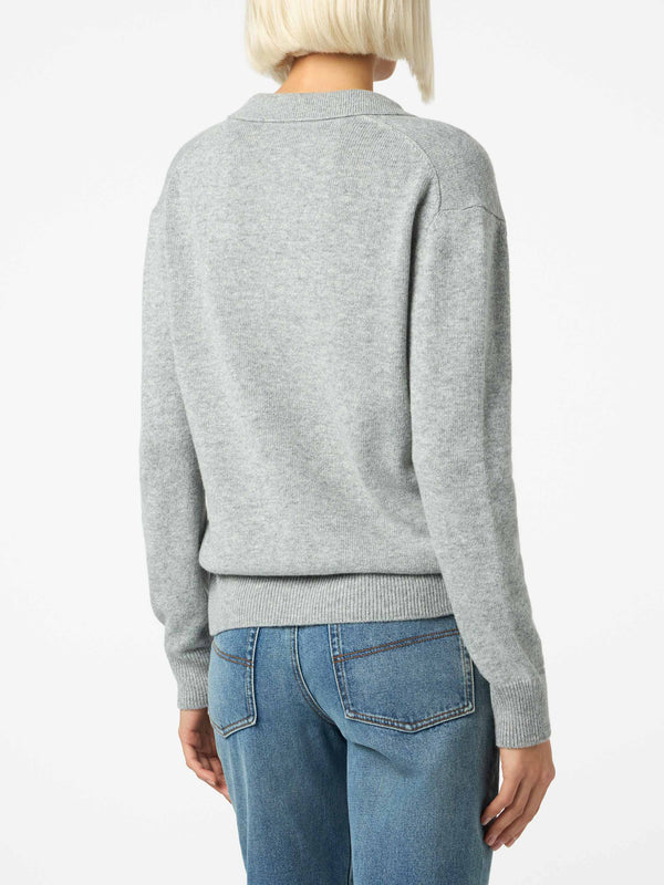 Grauer Melange-Pullover Eze für Damen mit Polokragen