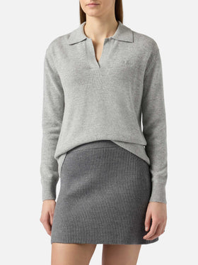 Grauer Melange-Pullover Eze für Damen mit Polokragen