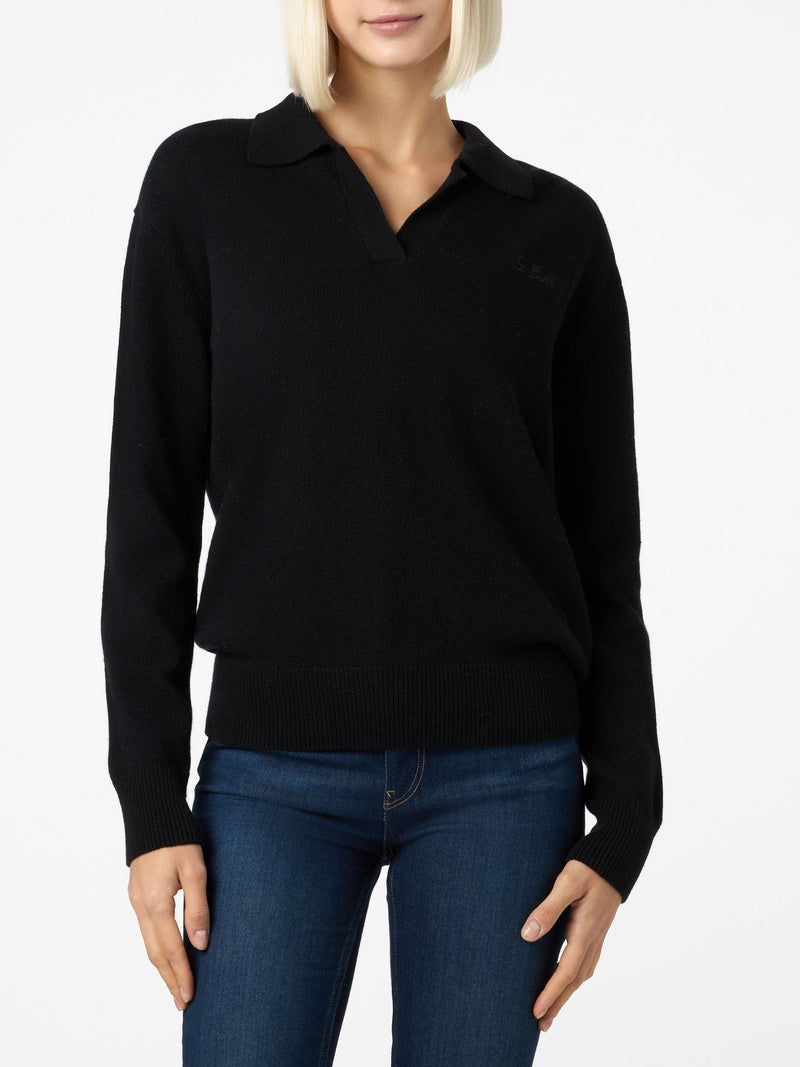 Maglione da donna nero Eze con collo polo