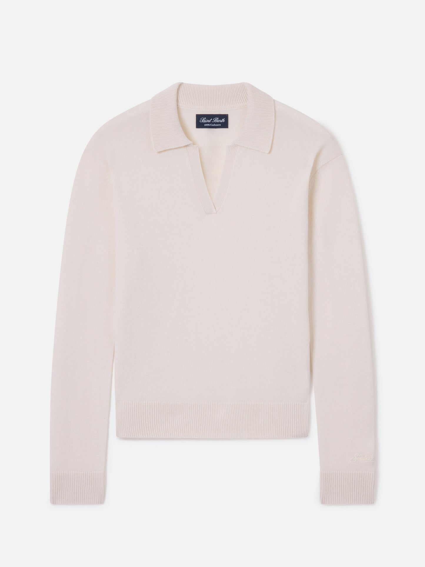 Polo en maille de cachemire Eze en blanc cassé 